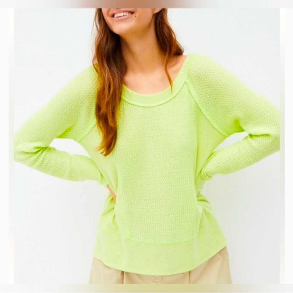 NWT Anthropologie Erin+ Ali Waffle Knit Thermal Top Size M Yellow